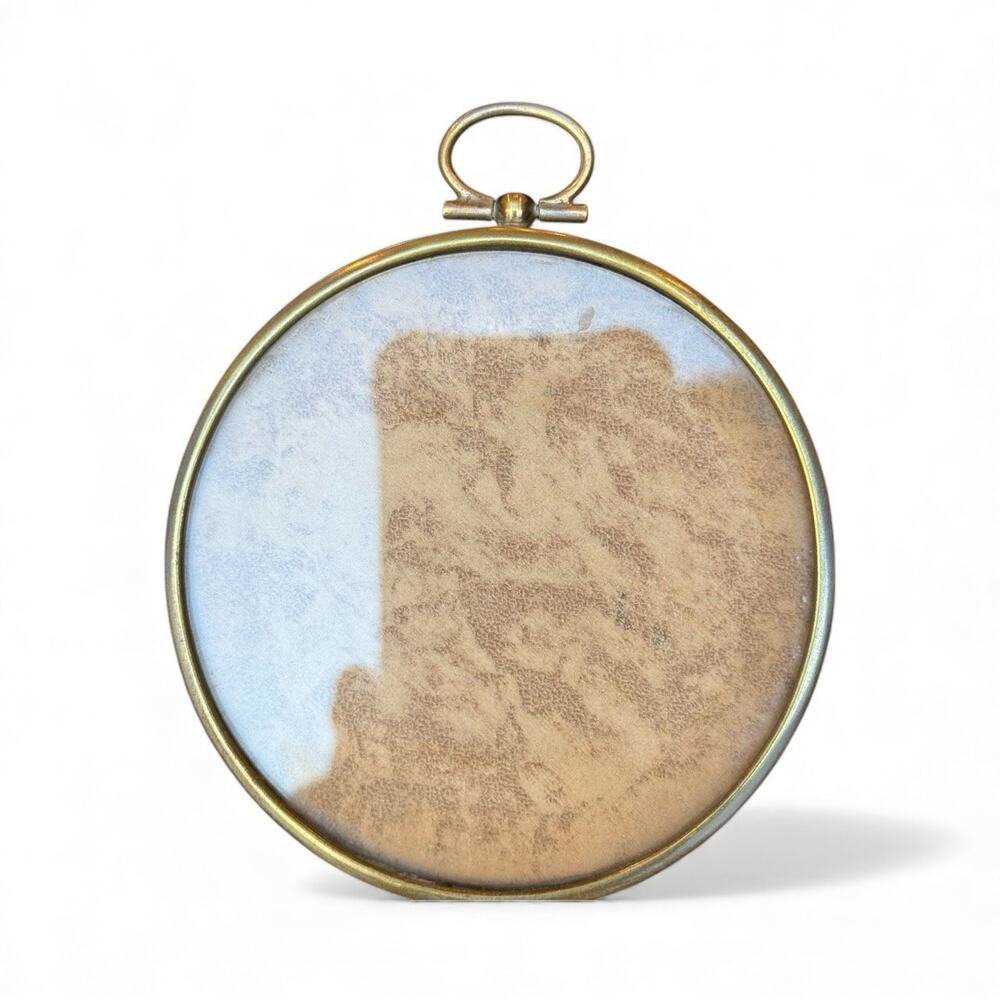 Vintage Antique Round Gold Tone Picture Frame Glass Metal
